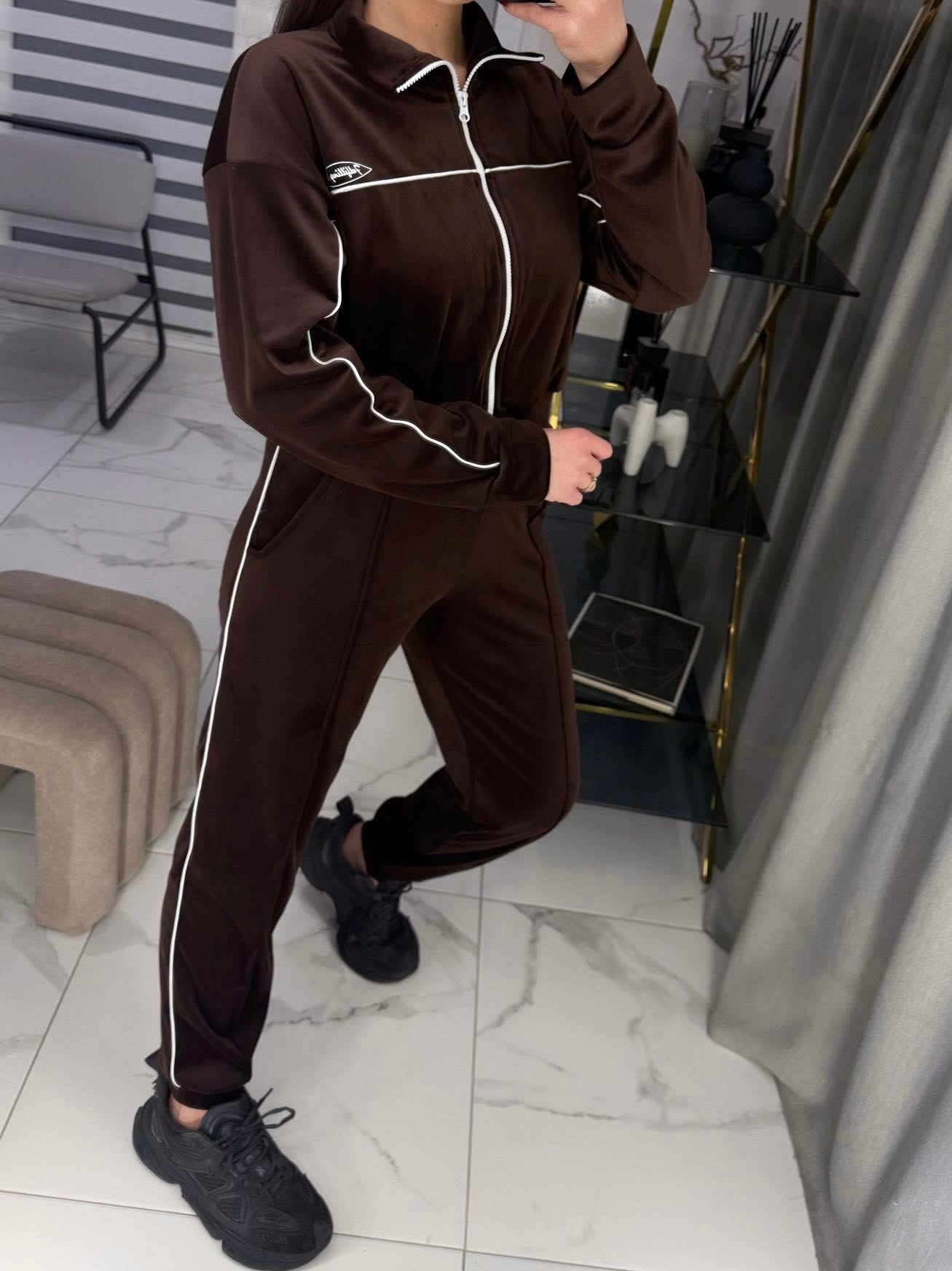 “Fulfilling Life” chocolate brown velour set