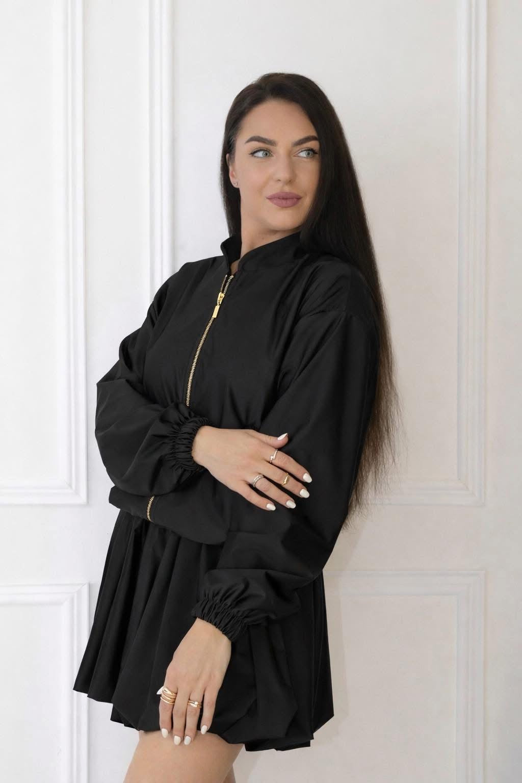 GOLD ZIP BOMBER & BALLOON SKIRT