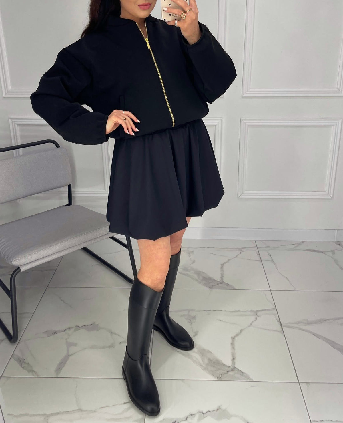 GOLD ZIP BOMBER & BALLOON SKIRT