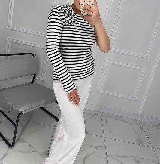 Striped blouse with cut-out shoulder