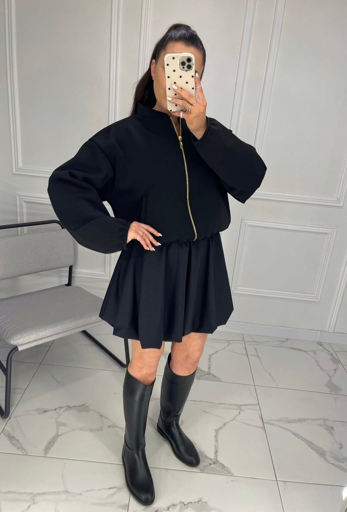 GOLD ZIP BOMBER & BALLOON SKIRT