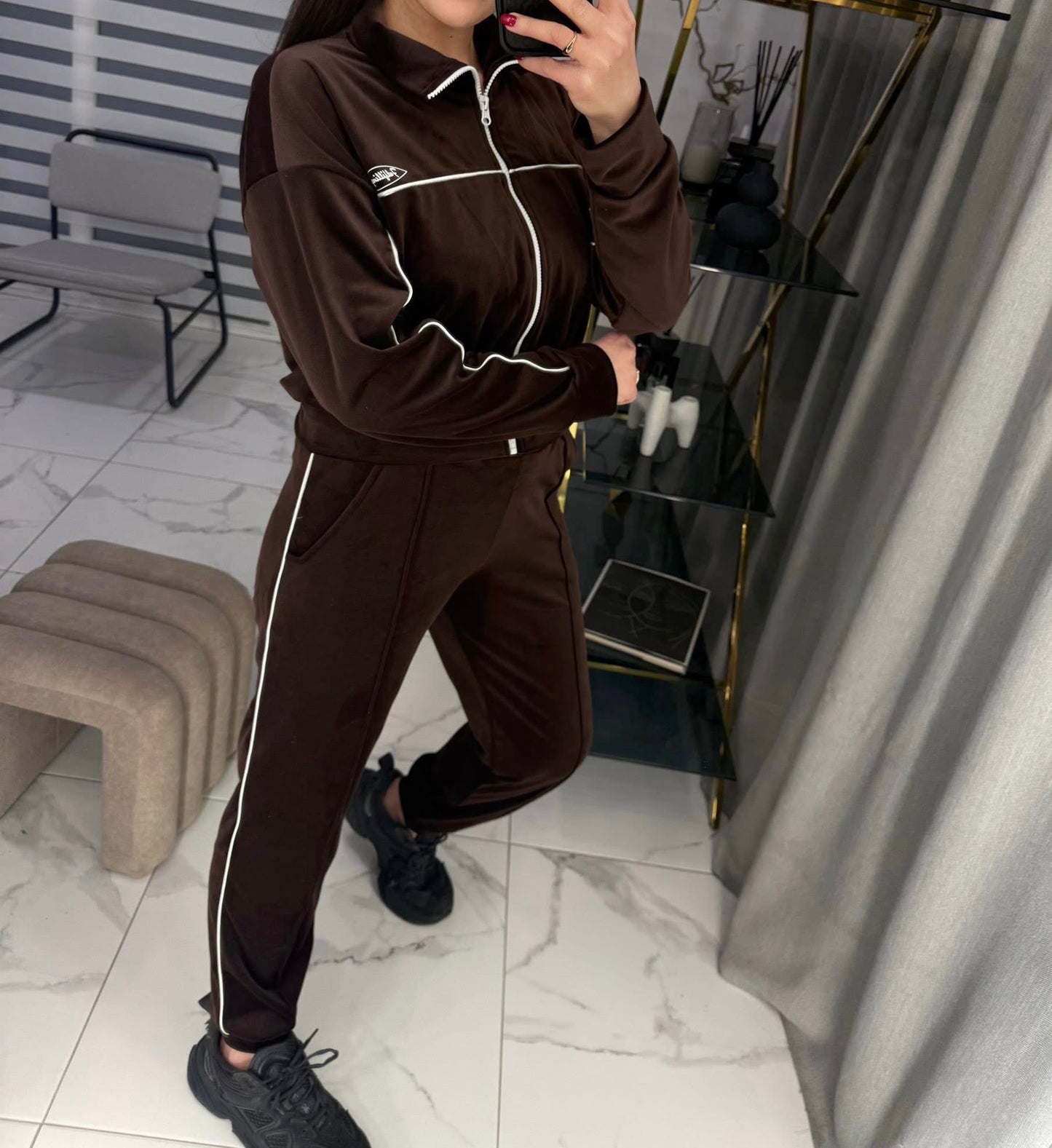 “Fulfilling Life” chocolate brown velour set