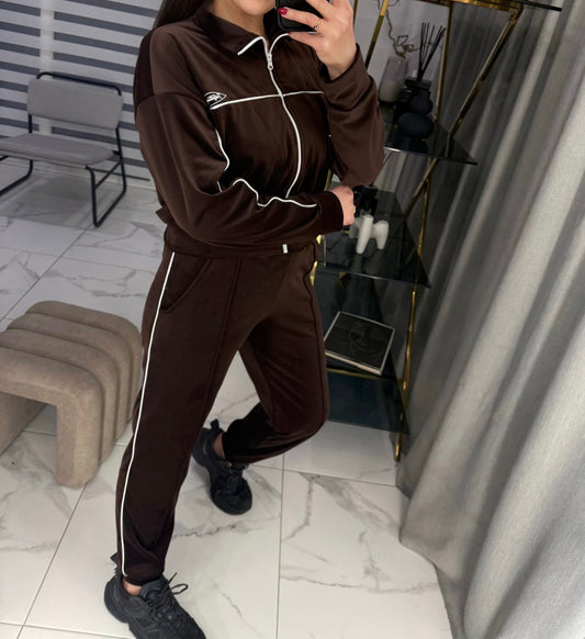 “Fulfilling Life” chocolate brown velour set