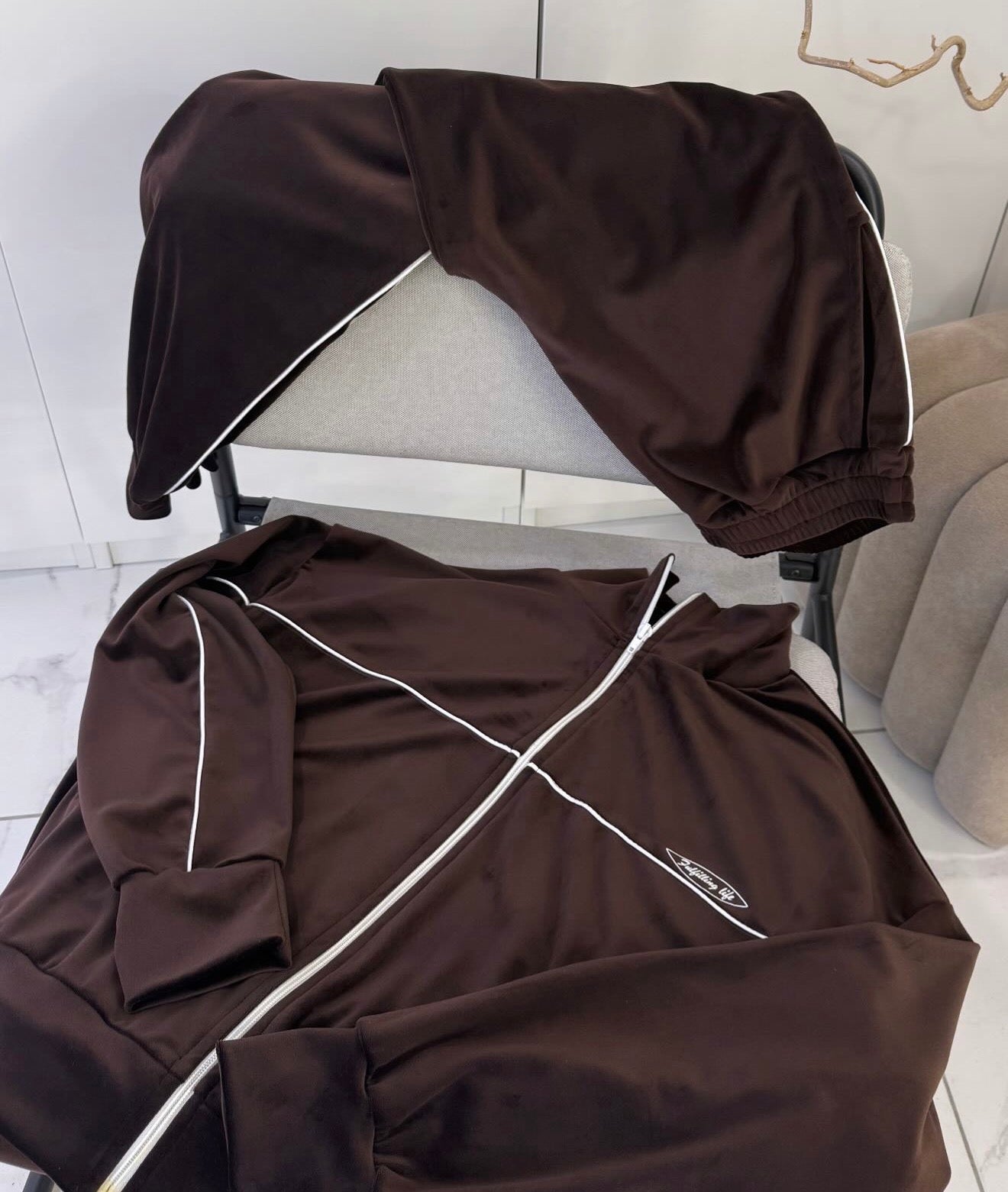 “Fulfilling Life” chocolate brown velour set