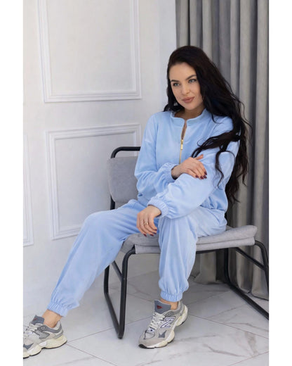 “Baby blue” velour set su siauromis kelnėmis