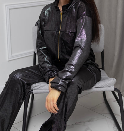 Shiny velour leisure suit “Black”