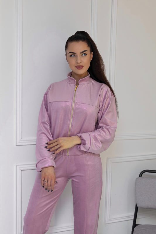 Shiny velour leisure suit “Baby pink”