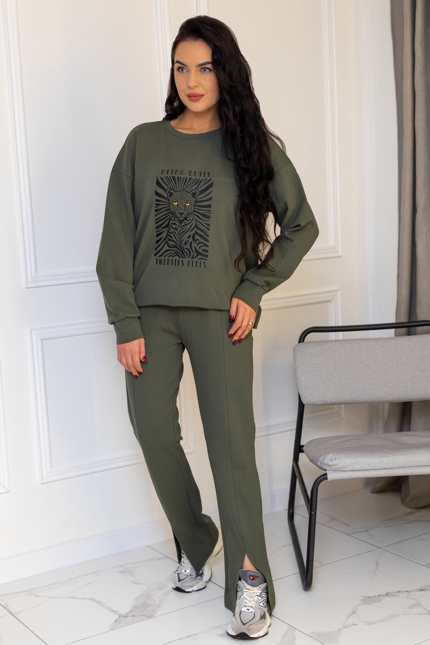 Leopard khaki casual suit