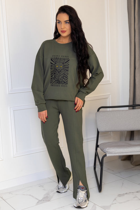 Leopard khaki casual suit