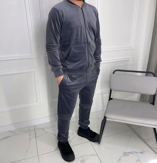 “Dark grey velour set” for men